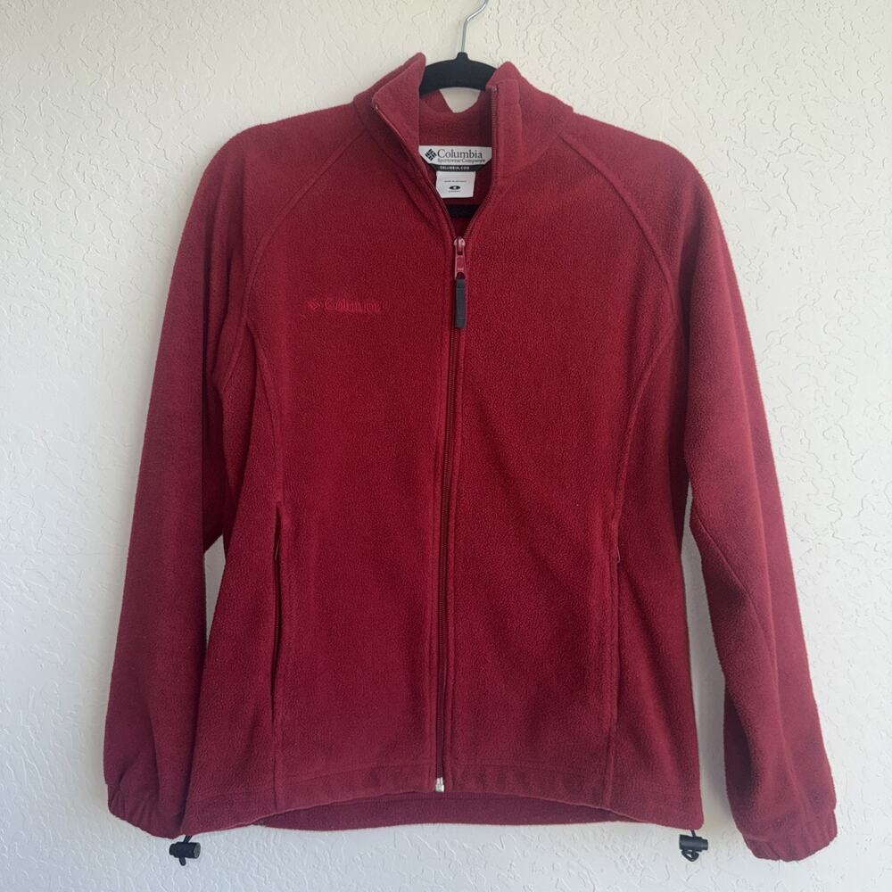 Columbia Women’s Sz Small Red Fleece Full Zip Up Jacket Outdoors Winter Layers